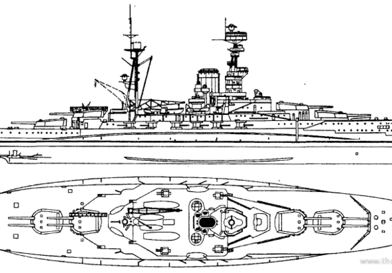 Корабль HMS Royal Oak (Battleship) (1939) - чертежи, габариты, рисунки