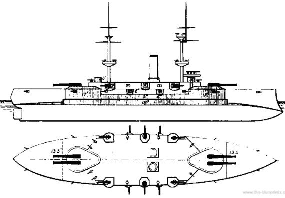 Боевой корабль HMS Royal Sovereign (1893) - чертежи, габариты, рисунки