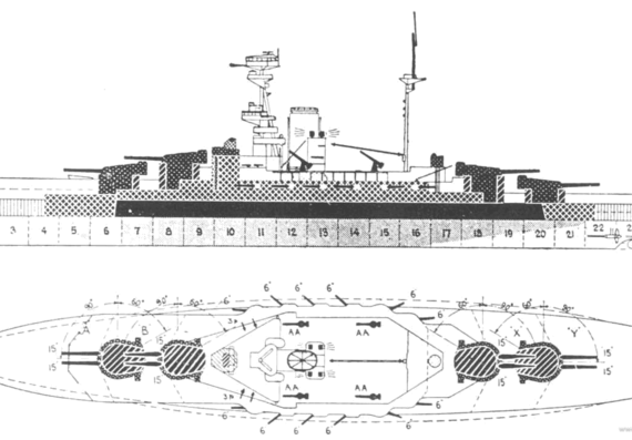 Боевой корабль HMS Royal Sovereign (СССР Archangelsk) (1915) - чертежи, габариты, рисунки