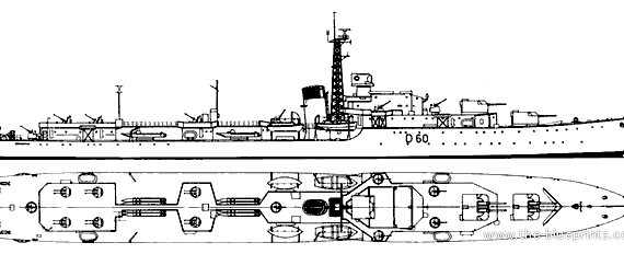 Корабль HMS Sluys D60 (Destroyer) (1945) - чертежи, габариты, рисунки