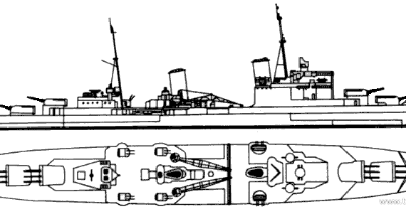 Корабль HMS Southampton (Light Cruiser) - чертежи, габариты, рисунки
