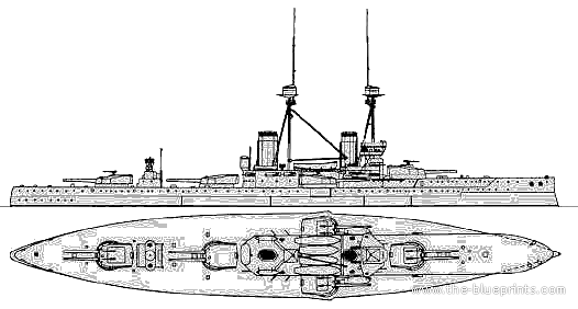 HMS St. Vincent (Battleship) (1909) - drawings, dimensions, pictures