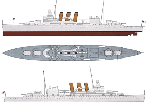 HMS Suffolk (Heavy Cruiser) (1939) - drawings, dimensions, pictures