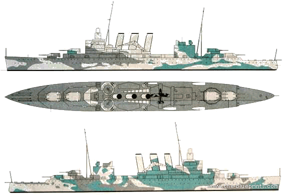 Корабль HMS Suffolk (Heavy Cruiser) (1941) - чертежи, габариты, рисунки