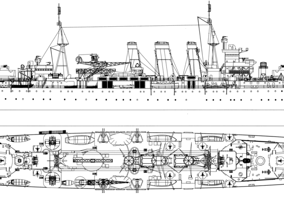 Cruiser HMS Sussex 1942 (Heavy Cruiser) - drawings, dimensions, pictures