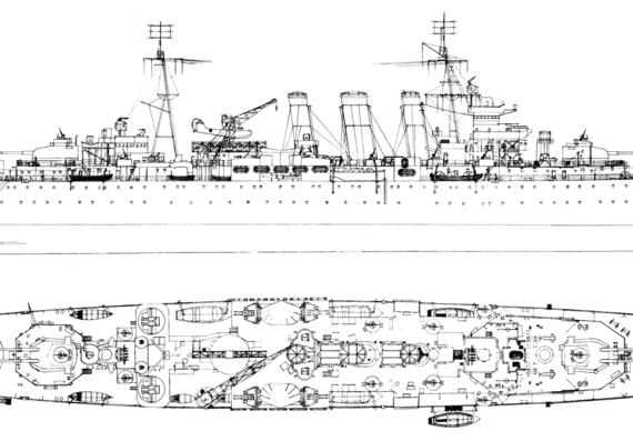 Cruiser HMS Sussex (1943) - drawings, dimensions, pictures