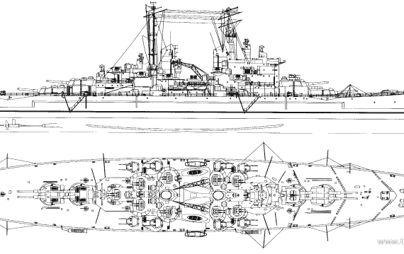 Боевой корабль HMS Vanguard (Battleship) (1946) - чертежи, габариты, рисунки
