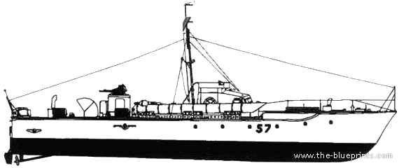 Боевой корабль HMS Vosper MTB-57 - чертежи, габариты, рисунки
