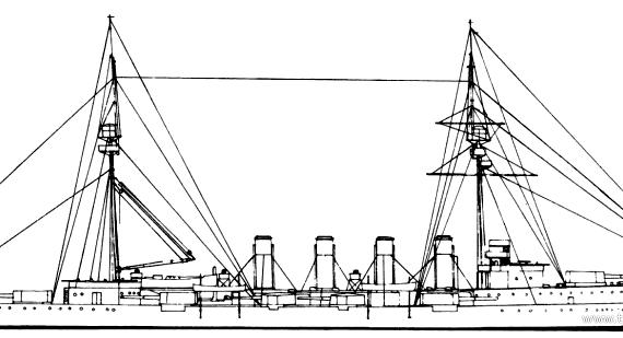 Корабль HMS Warrior (Armoured Cruiser) (1908) - чертежи, габариты, рисунки