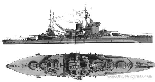 Боевой корабль HMS Warspite (1940) - чертежи, габариты, рисунки