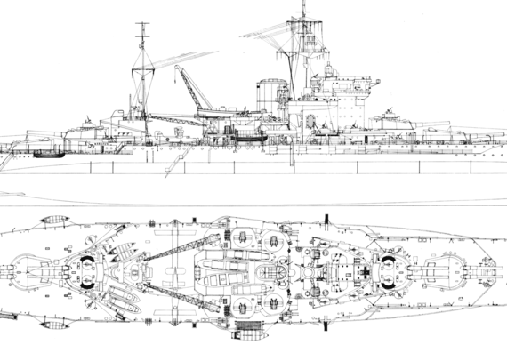Боевой корабль HMS Warspite (Battleship) (1943) - чертежи, габариты, рисунки