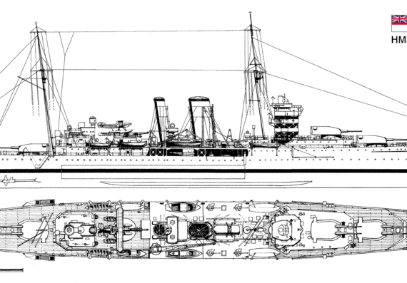 Корабль HMS York (1931) - чертежи, габариты, рисунки
