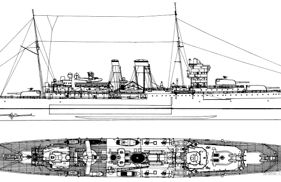 Корабль HMS York (Heavy Cruiser) (1941) - чертежи, габариты, рисунки