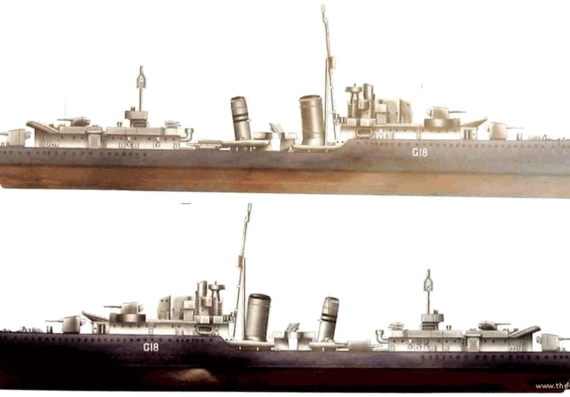 Корабль HMS Zulu G18 (Destroyer) (1941) - чертежи, габариты, рисунки