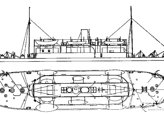 Боевой корабль HMVS Cerberus (1870) - чертежи, габариты, рисунки