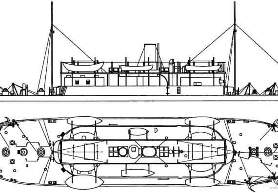 Корабль HMVS Cerberus (Monitor) (1870) - чертежи, габариты, рисунки