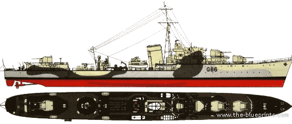 Корабль HNS Musketeer G86 (Destroyer) (1943) - чертежи, габариты, рисунки