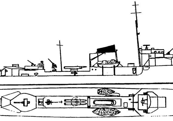 Эсминец HNoMS Gyller 1938 (Destroyer) - чертежи, габариты, рисунки