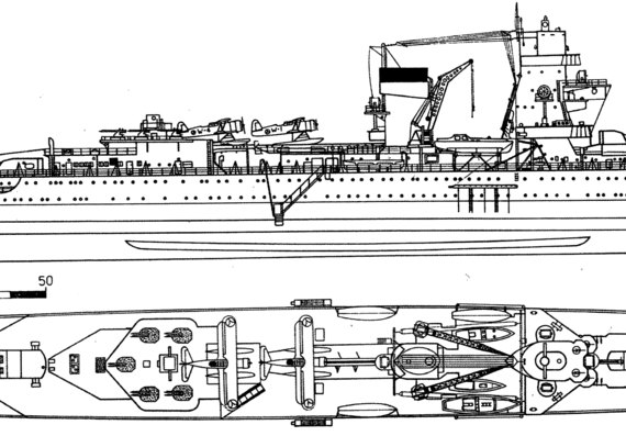 Крейсер Hr.Ms. De Ruyter 1935 (Light Cruiser) - чертежи, габариты, рисунки