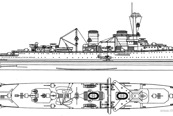 Ship Hr Java (Cruiser) - Netherlands (1935) - drawings, dimensions, pictures