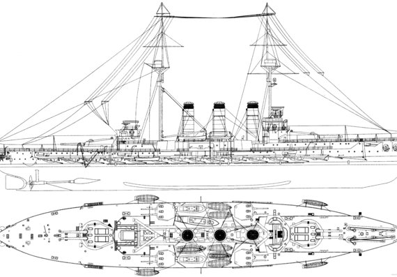 Крейсер IJM Kurama 1905 (Armored Cruiser) - чертежи, габариты, рисунки