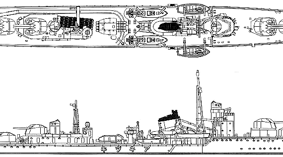 Эсминец IJN Akizuki (Destroyer) - чертежи, габариты, рисунки