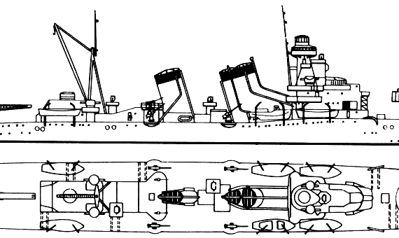 Боевой корабль IJN Aoba (Cruiser) (1933) - чертежи, габариты, рисунки