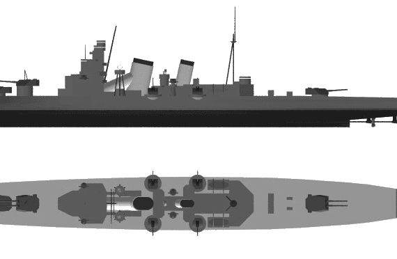 Боевой корабль IJN Aoba (Heavy Cruiser) (1943) - чертежи, габариты, рисунки