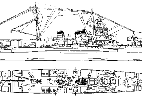 Cruiser IJN Aoba (Heavy cruiser) (1941) - drawings, dimensions, pictures