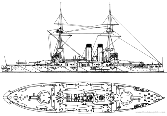 Боевой корабль IJN Asahi (Battleship) (1905) - чертежи, габариты, рисунки
