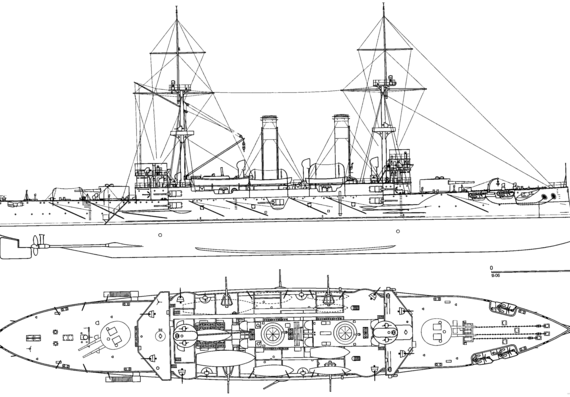 Крейсер IJN Asama 1899 (Armoured Cruiser) - чертежи, габариты, рисунки