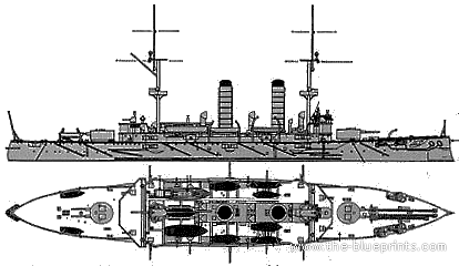 Крейсер IJN Asama (Armored Cruiser) (1905) - чертежи, габариты, рисунки
