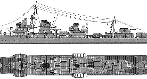 Эсминец IJN Asashimo (Destroyer) - чертежи, габариты, рисунки