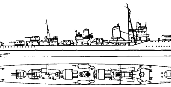 Боевой корабль IJN Asashio (Destroyer) - чертежи, габариты, рисунки