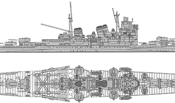 Корабль IJN Ashigara (Heavy Cruiser) - чертежи, габариты, рисунки