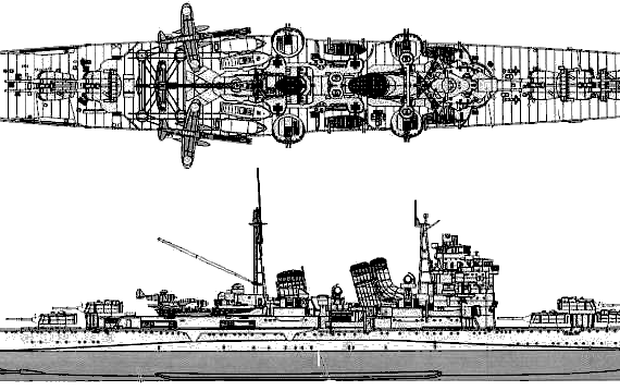 Корабль IJN Ashigara (Heavy Cruiser) (1942) - чертежи, габариты, рисунки