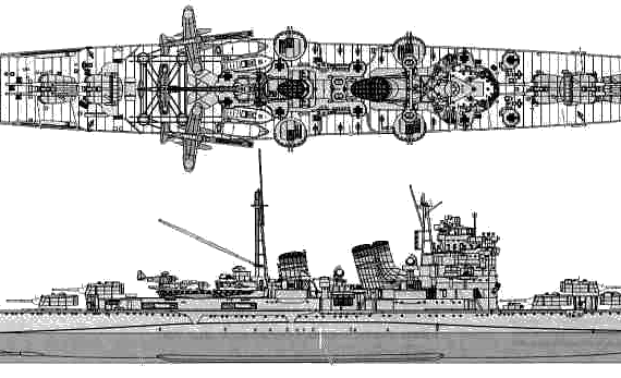 Корабль IJN Ashigara (Heavy Cruiser) (1944) - чертежи, габариты, рисунки