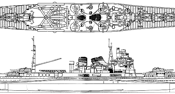 Авианосец IJN Atago (Heavy Cruiser) (1942) - чертежи, габариты, рисунки