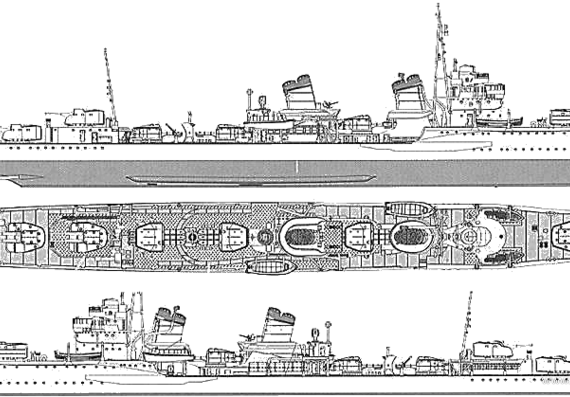 Корабль IJN Ayanami (Destroyer) - чертежи, габариты, рисунки