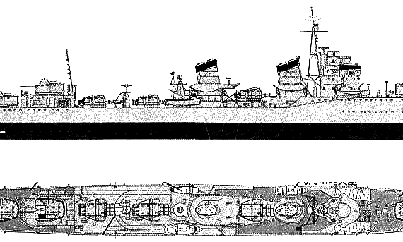 Эсминец IJN Ayanami (Destroyer) (1942) - чертежи, габариты, рисунки