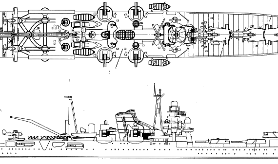 Корабль IJN Chikuma (Heavy Cruiser) - чертежи, габариты, рисунки