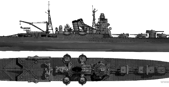 Cruiser IJN Chikuma (Heavy Cruiser) (1944) - drawings, dimensions, pictures