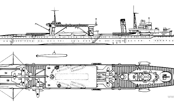 Корабль IJN Chiyoda (1942) - чертежи, габариты, рисунки