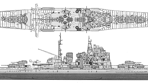 Cruiser IJN Choukai (Heavy Cruiser) (1944) - drawings, dimensions, pictures
