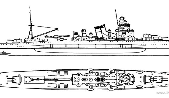 Крейсер IJN Furutaka (1941) - чертежи, габариты, рисунки