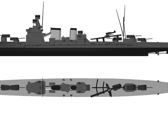 Боевой корабль IJN Furutaka (Heavy Cruiser) (1922) - чертежи, габариты, рисунки