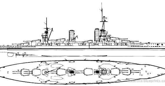 Боевой корабль IJN Fuso (1915) - чертежи, габариты, рисунки