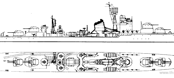 Боевой корабль IJN Fuyuzuki (Destroyer) (1944) - чертежи, габариты, рисунки