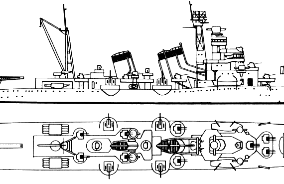 Боевой корабль IJN HaKinugasa (Cruiser) (1943) - чертежи, габариты, рисунки