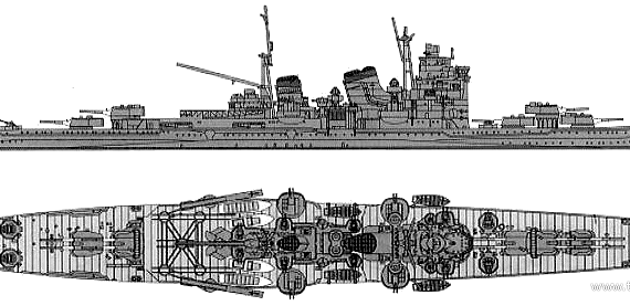 Корабль IJN Haguro (Heavy Cruiser) - чертежи, габариты, рисунки